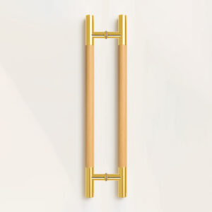 Tay nắm cửa TN118 đầu inox vàng bóng, thân gỗ sồi ø38