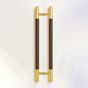 Tay nắm cửa TN119 đầu inox vàng bóng, thân gỗ óc chó ø38