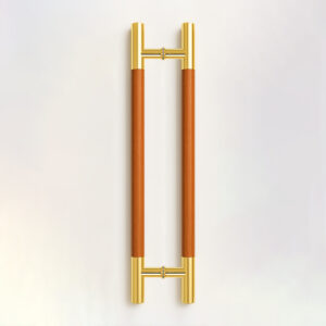 Tay nắm cửa TN120 đầu inox vàng bóng, thân gỗ gõ đỏ ø38