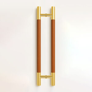 Tay nắm cửa TN121 đầu inox vàng bóng, thân gỗ căm xe ø38