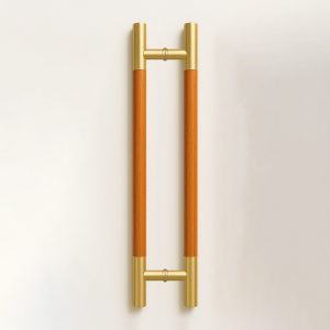 Tay nắm cửa TN124 đầu inox vàng xước, thân gỗ gõ đỏ ø38