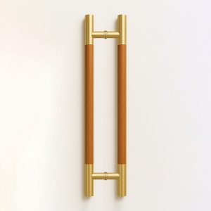 Tay nắm cửa TN125 đầu inox vàng xước, thân gỗ căm xe ø38