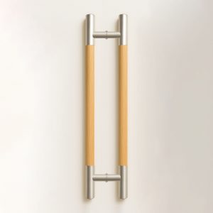 Tay nắm cửa TN126 đầu inox xước mờ, thân gỗ sồi ø38