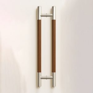 Tay nắm cửa TN129 đầu inox xước mờ, thân gỗ óc chó ø38