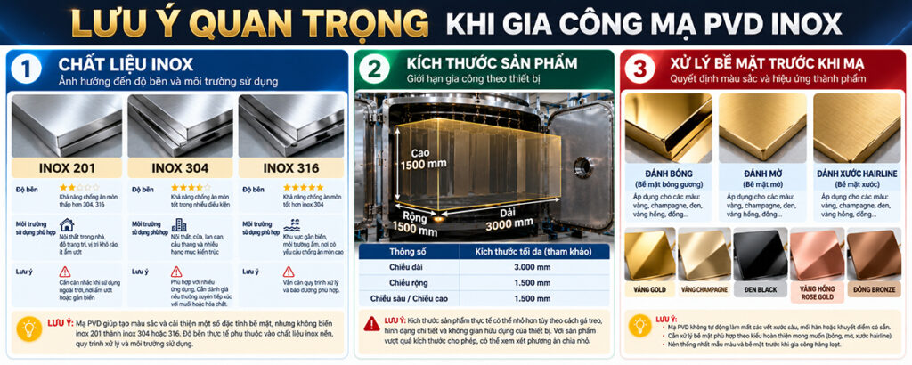 Một số lưu ý khi xi mạ màu PVD cho inox